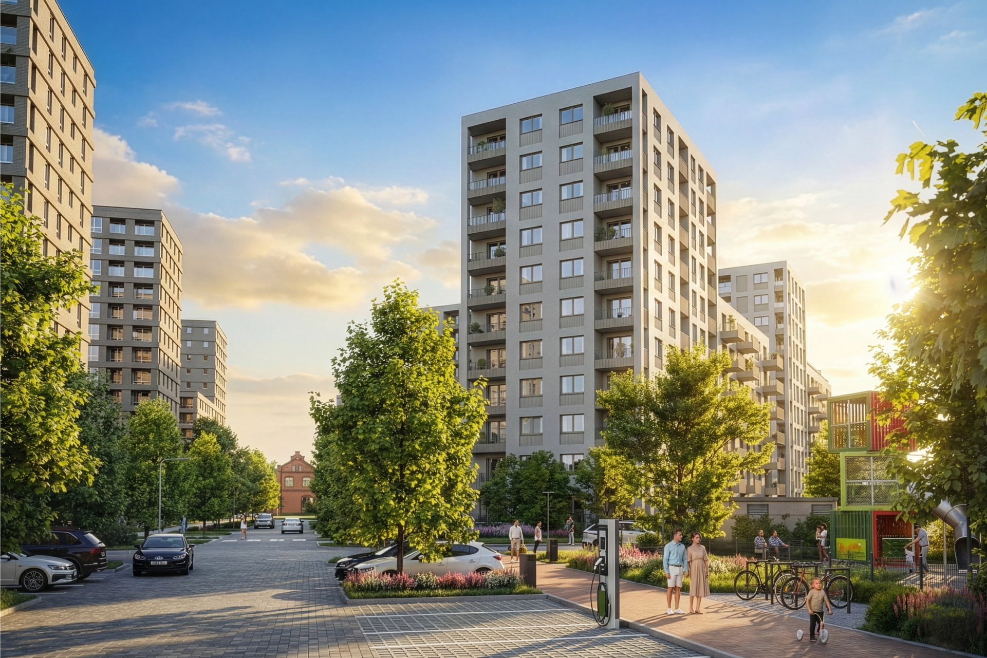 Широкие аллеи на жилом комплексе – Apartamenty Krakowska Вроцлав