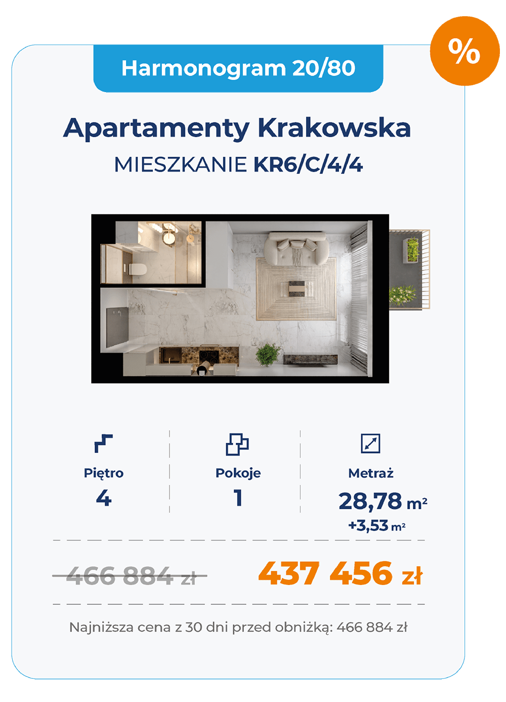 Rzut jednopokojowego mieszkania – Apartamenty Krakowska Wrocław