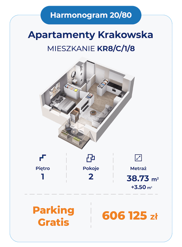 Rzut jednopokojowego mieszkania – Apartamenty Krakowska Wrocław
