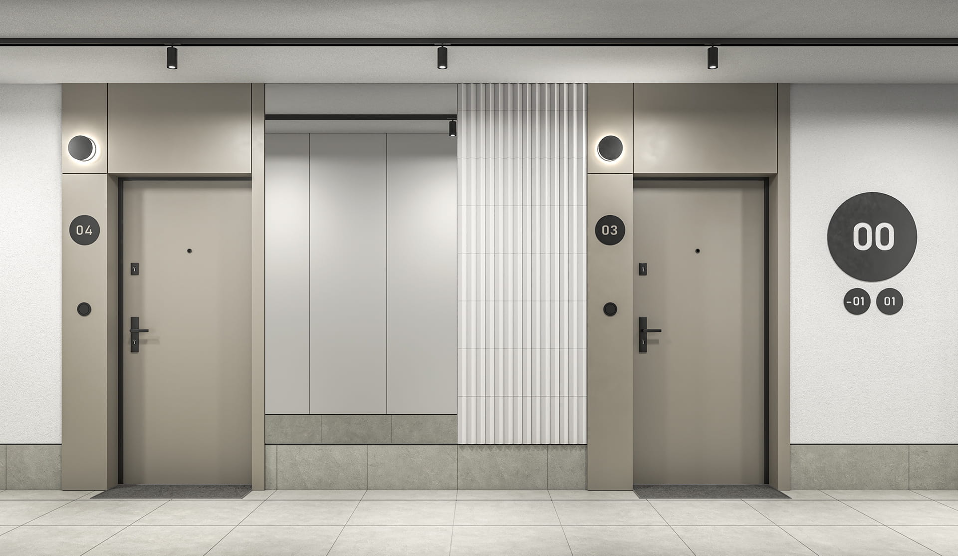 Wizualizacja Lira House wewnątrz budynku - estetyczne i minimalistyczne oraz ergonomiczne przestrzenie wspólne