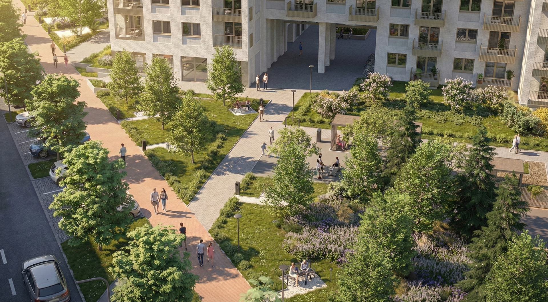 Zielone przestrzenie widziane z góry – Nowe mieszkania na sprzedaż we Wrocławiu w nieruchomości Apartamenty Krakowska Wrocław