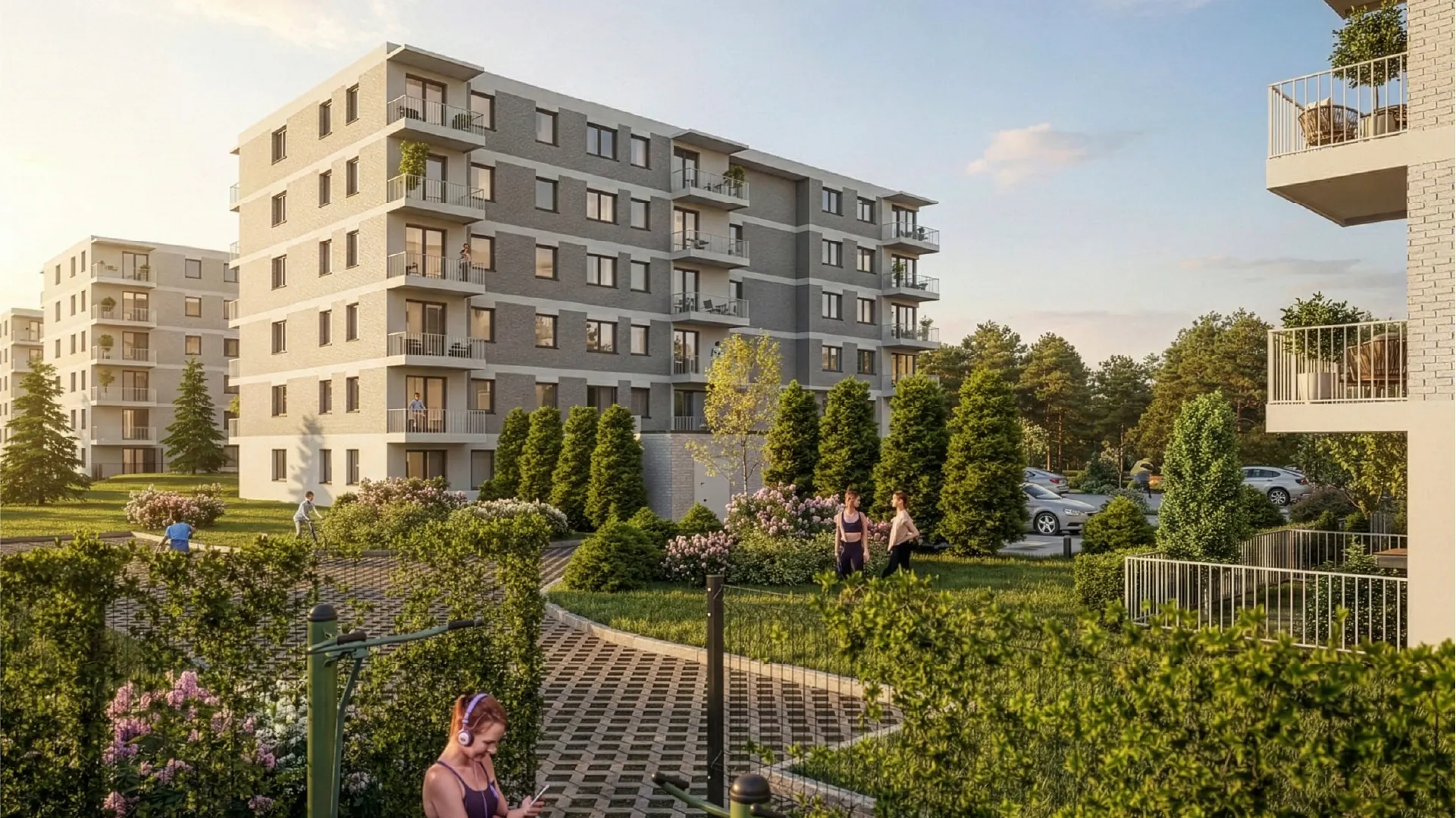 Przestrzeń i zieleń na osiedlu – Nowe mieszkania na sprzedaż we Wrocławiu w nieruchomości Apartamenty Krakowska Wrocław