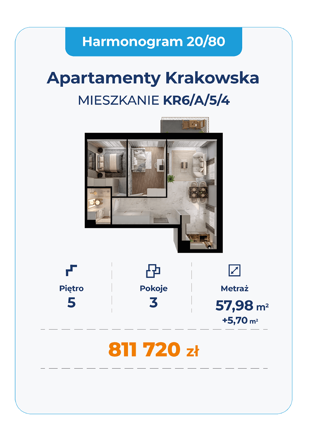 Rozkład trzypokojowego mieszkania na sprzedaż we Wrocławiu