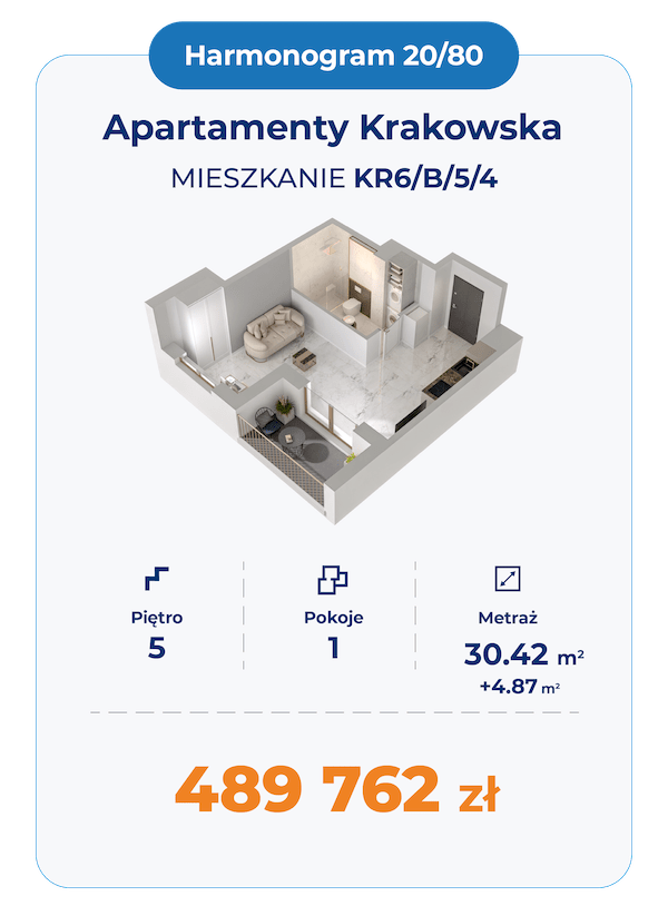 Rzut jednopokojowego mieszkania – Apartamenty Krakowska Wrocław