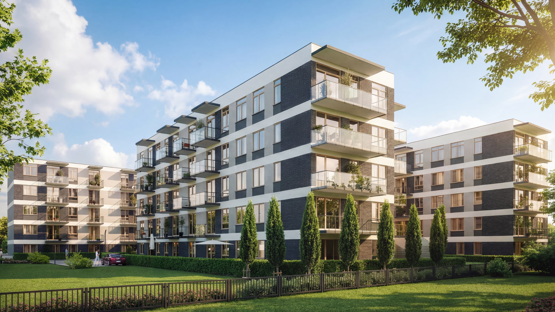 Widok osiedla Rytm Mokotowa od ogrodu