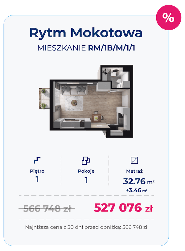 Rzut 3d mieszkania RM/1B/M/1/1