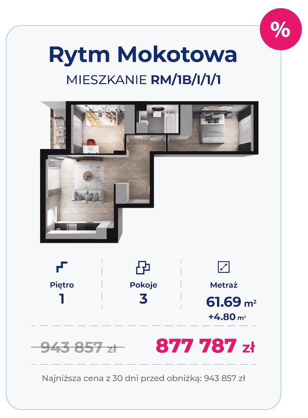 Rzut 3d mieszkania RM/1B/I/1/1