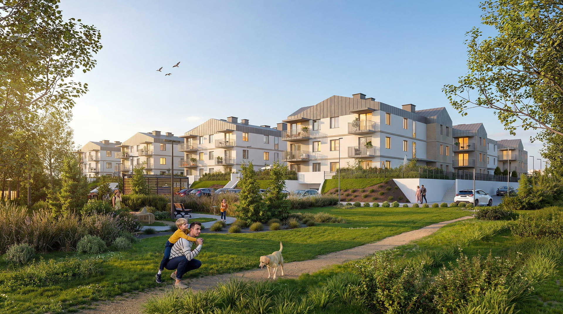 Wizualizacja Villa Viva - widok od strony przestrzeni rekreacyjnej